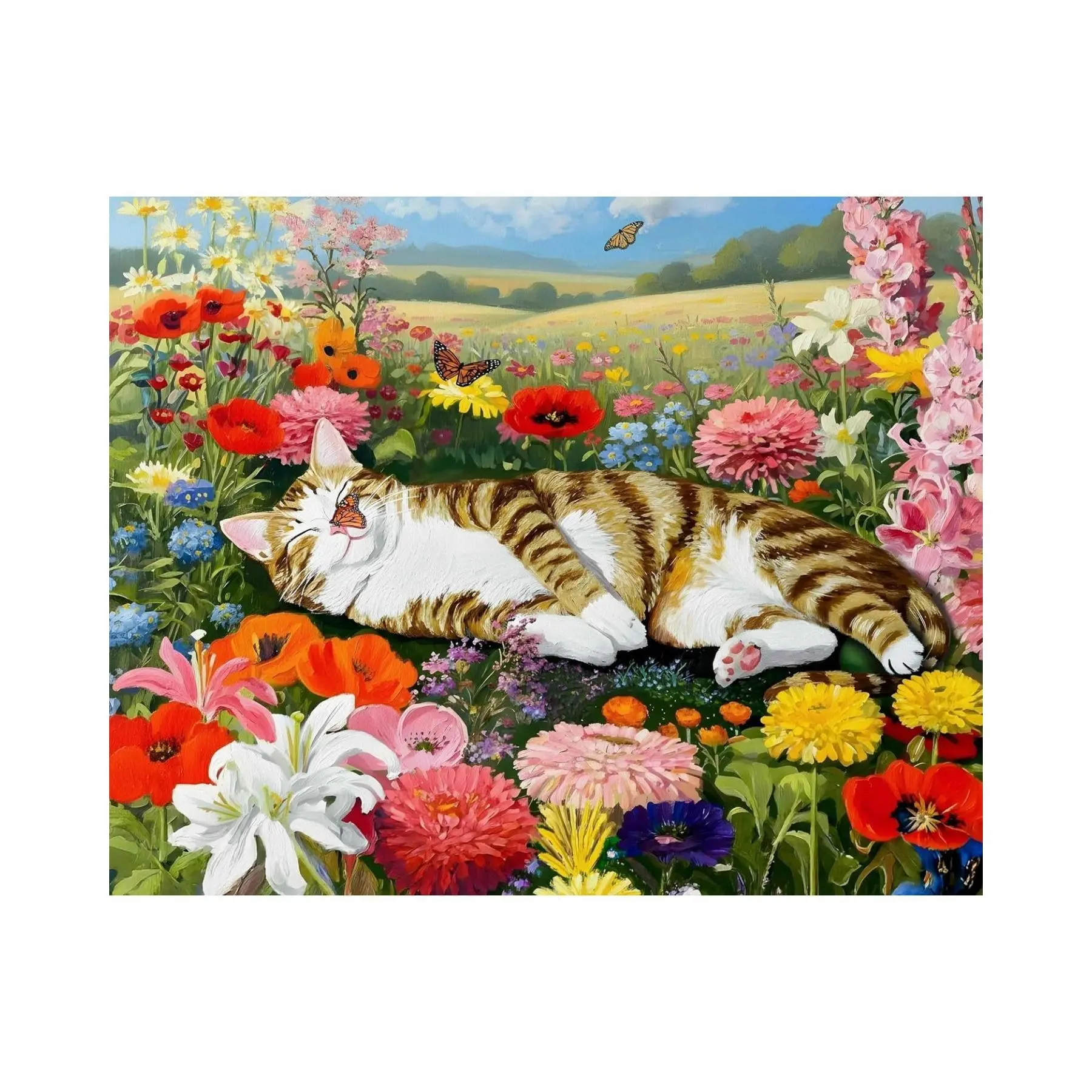 Cat Nap 500-Piece Wood Jigsaw Puzzle for Adults - Floral Cat Garden, Unique Cut Shape, Solid & Tightly Joined Pieces, Environmentally Safe Decoration