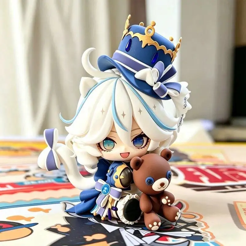 Genshin Impact Furina Chibi Figure Sitting Pose With Teddy Bear Hydro Archon Game Peripheral Desktop Collectible Ornament Statue