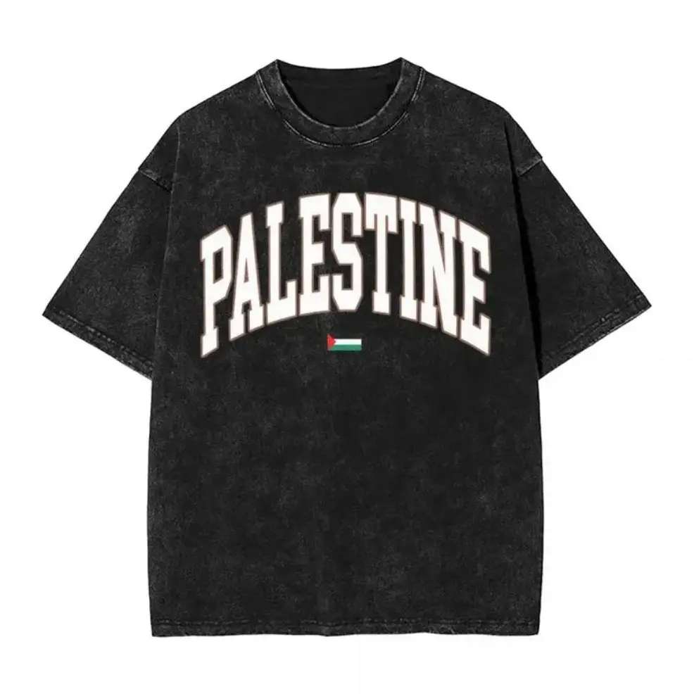 Palestine Flag Graphic Vintage Baggy T-Shirt, Distressed Washed Short-Sleeve Menswear Streetwear, Round-Neck Outdoor Summer Casual Tee for Men-Women, Holiday Gift (Valentine, Father’s Day, Birthday), Tshirt