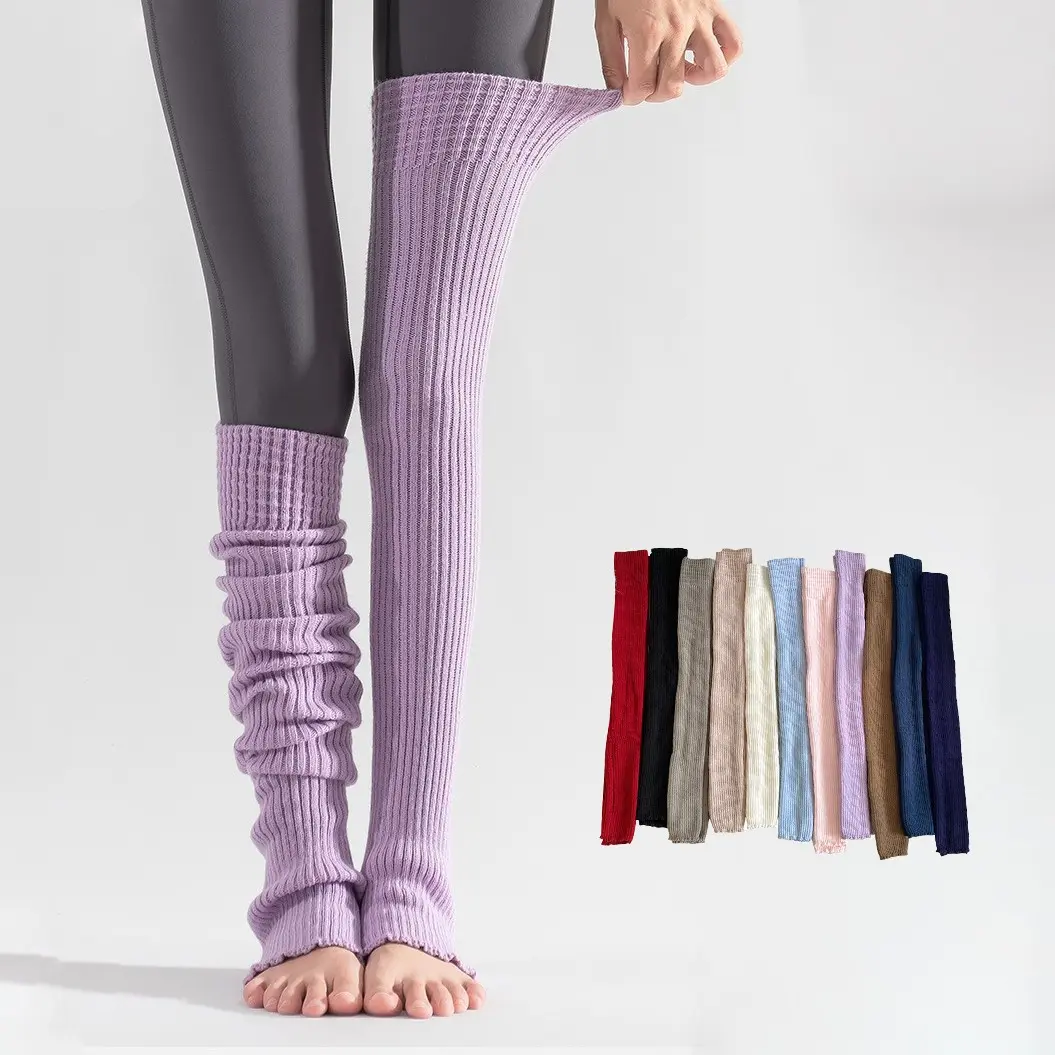 1 PC Long Stirrup Yoga Leg Warmers, Four Seasons Solid Color Knee-High Socks, Soft and Warm No-Foot Nylon Stretch Stockings, All Season Socks