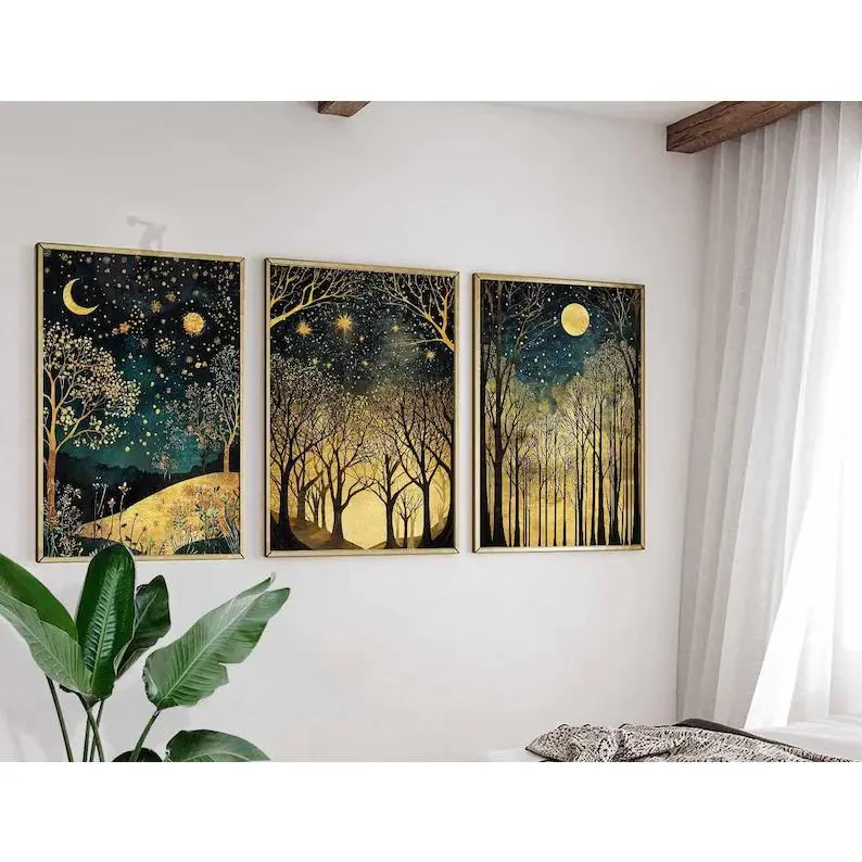 Set of 3 Three posters in a set by William Morris Canvas Wall Art Framed, Abstract Painting Print Poster Aesthetic Wall Decor, Home Artwork for Living Room Bedroom Dining Room Kitchen Hallway Office, Ready to Hang