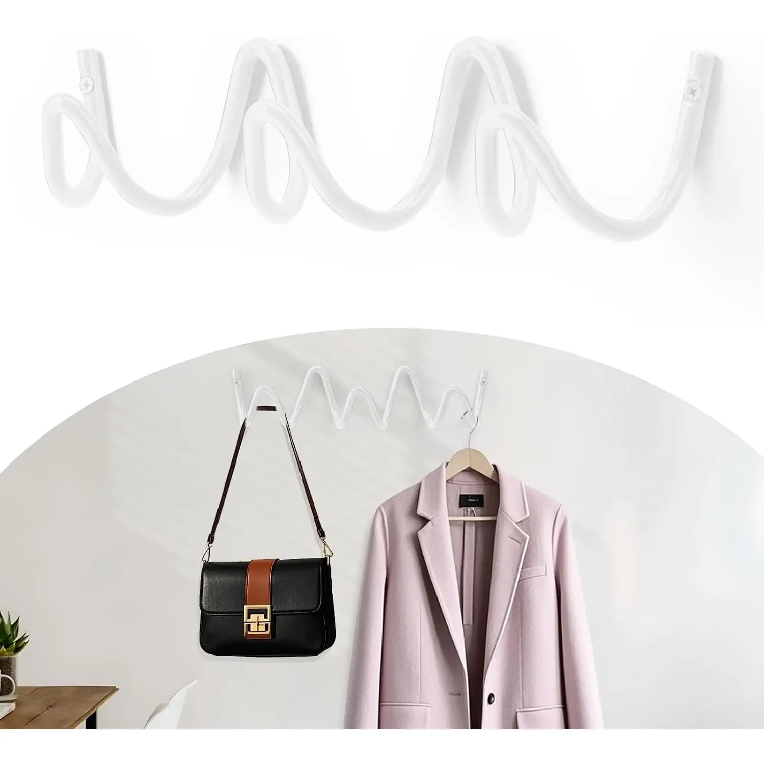 Coat Rack Wall Mount, Creative Wave Wall Hooks 20KG Capacity, Easy Installation, Multi-Purpose Hooks for Coat, Hat, Bag, Umbrella (While, 29cm x 7.5cm (11.41" x 2.95"))