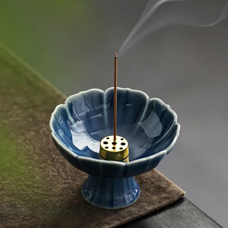 High-legged Buddha Lotus Round Incense Burner, Incense Holder, Aromatherapy Burner Base, Home Indoor Decorative Ceramic Sandalwood and Agarwood Incense Burner