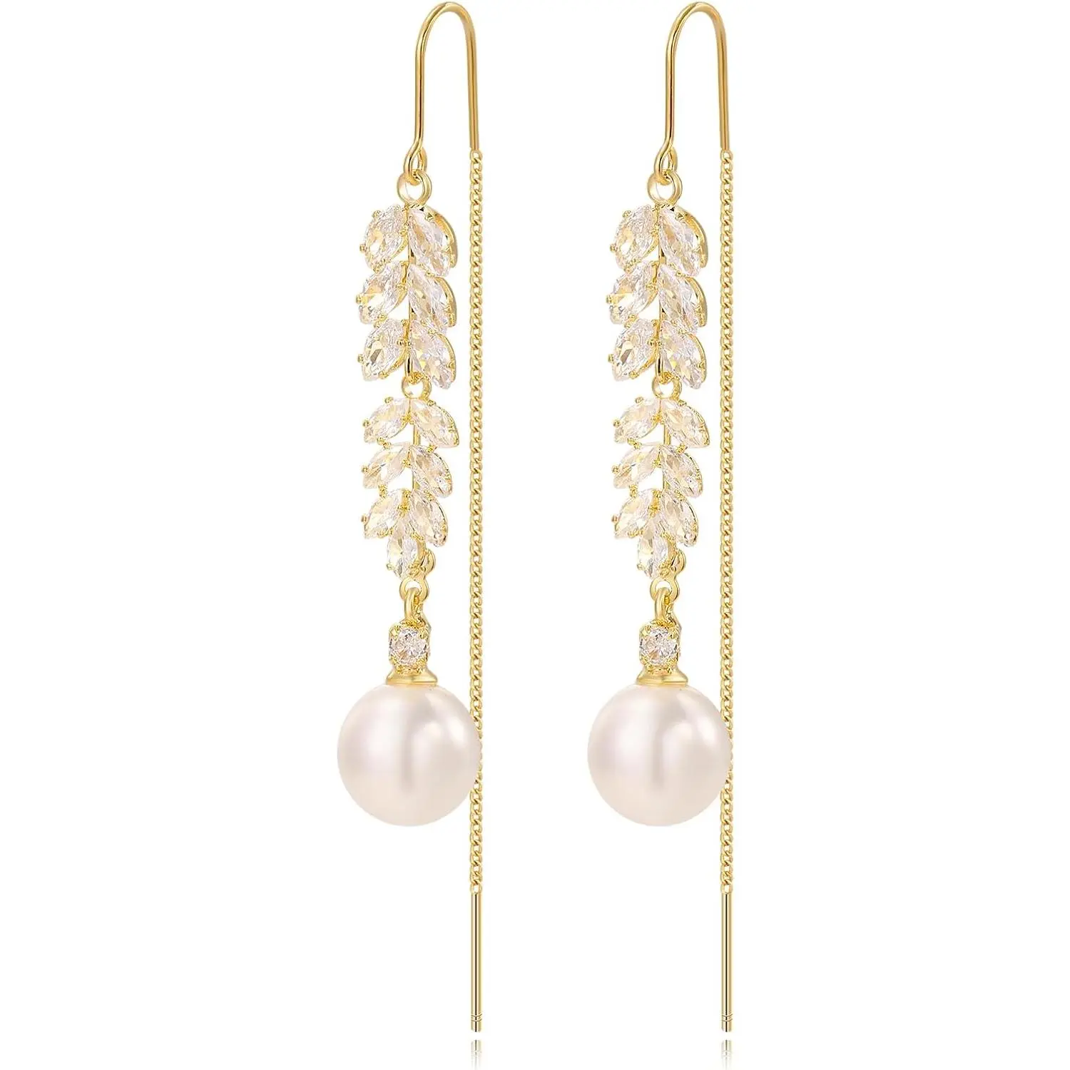 Pearl Threader Dangle Earrings for Women - Long Chain with Tassels for Wedding, Party & Prom, Drop Earrings