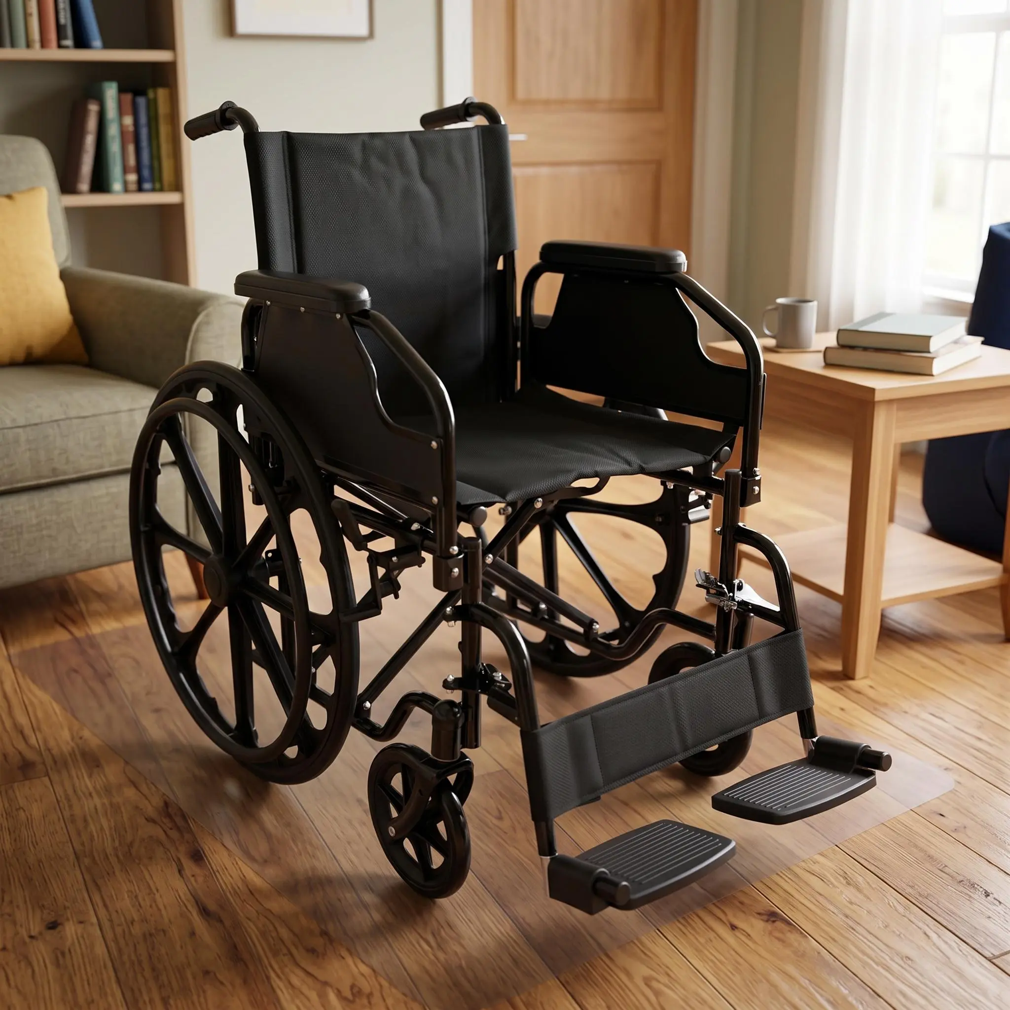 Lightweight Foldable Transport Wheelchair for Seniors, 16 Inch Wide Comfort Seat, Removable Flip-Up Armrests & Swing Away Footrests, Lockable Handbrakes Portable Medical Mobility Chair