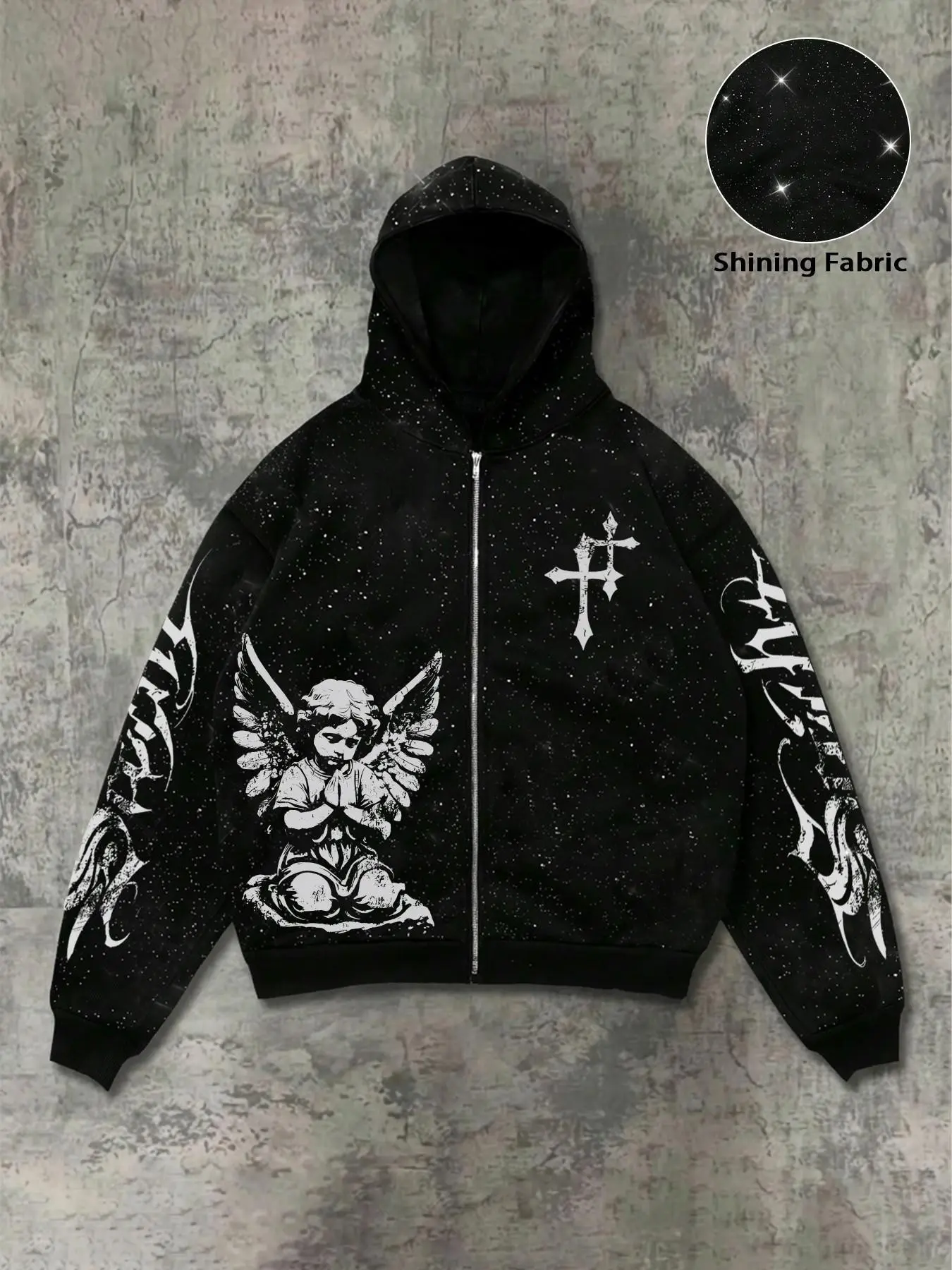 Men's Hooded Sweatshirt with Angel Print, Fall Winter Streetwear, Unisex Casual Pullover, Trendy American Style, Daily Wear, Long Sleeve