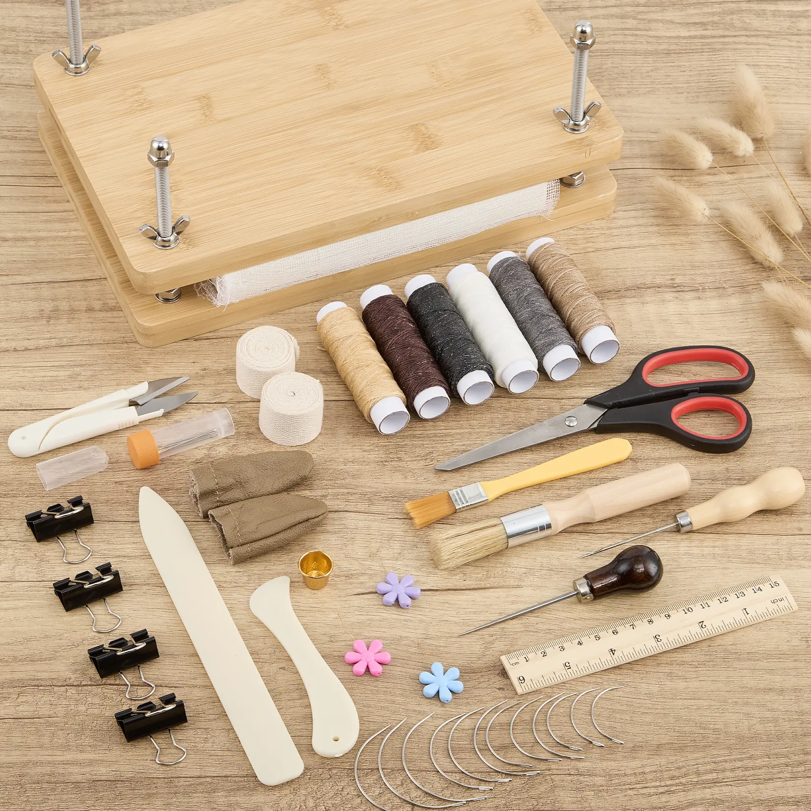 50 Piece Manual Book Binding Kit - Multi-Purpose DIY Bookbinding & Paper Flattening Tool for Handmade Journals, Scrapbooks, Office, School with 11.6 x 7.9 in/ 14.7 x 11 in Book Binder Press