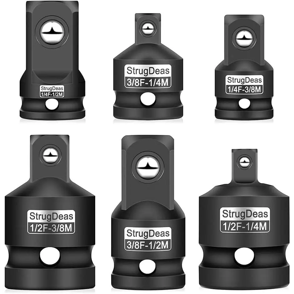 6 Piece Adapter and Reducer Set| 1/4", 3/8", 1/2" Cr-V Ratchet/Extension/Conversion Kit for Automotive Maintenance and Construction Works