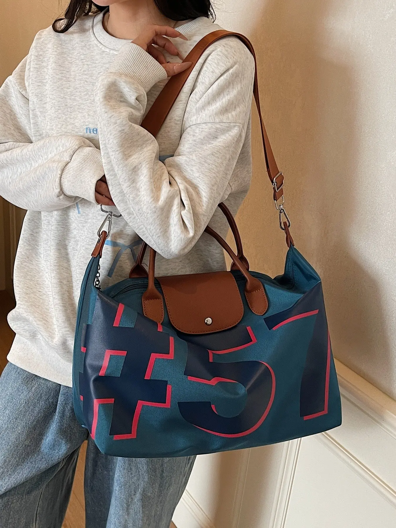 Women's Large Capacity Travel Bag, Printed Handbag, Shoulder Backpack, Short Trip Luggage, Gym Sports Storage, Portable Bag
