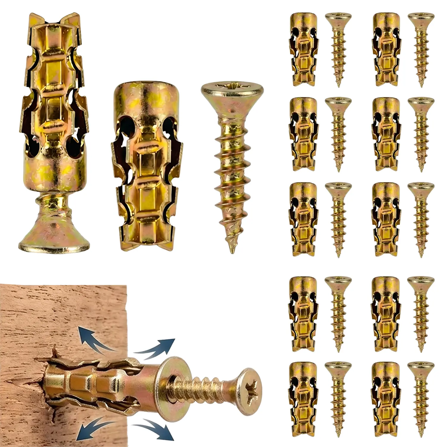 6×14mm Short Expansion Screw Set, 30Pack/60Pack Thread Repair Screws for Cabinet Door Hinge Repair & Stripped Thread Restoration