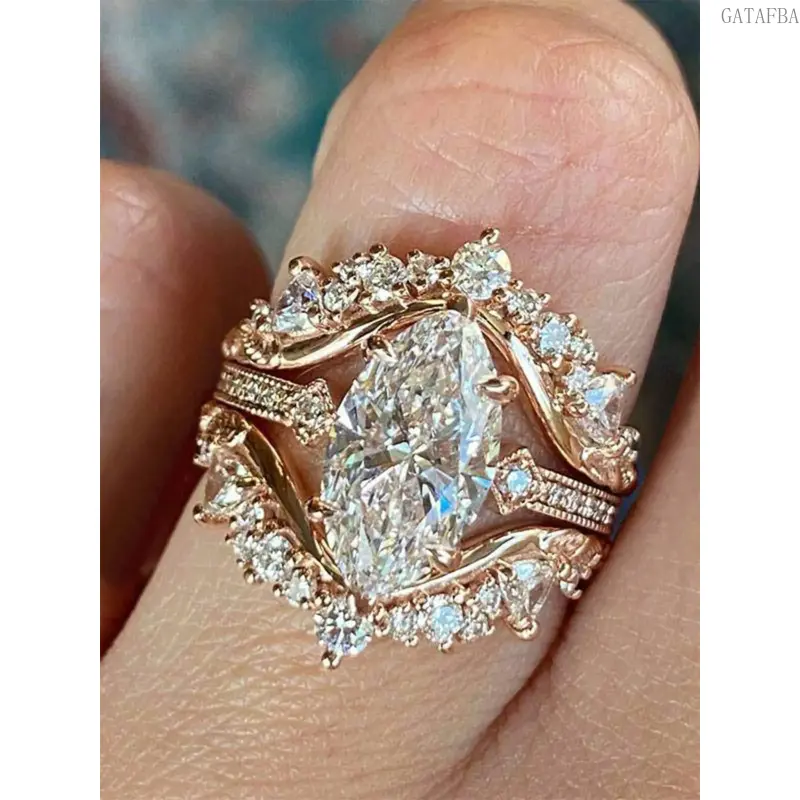 3-Piece Stackable Rings for Women, Elegant Halo Paved Cubic Zirconia Bridal Set, Adjustable Engagement Bands for Wedding or Everyday Wear, Interlocked Stackable Rings