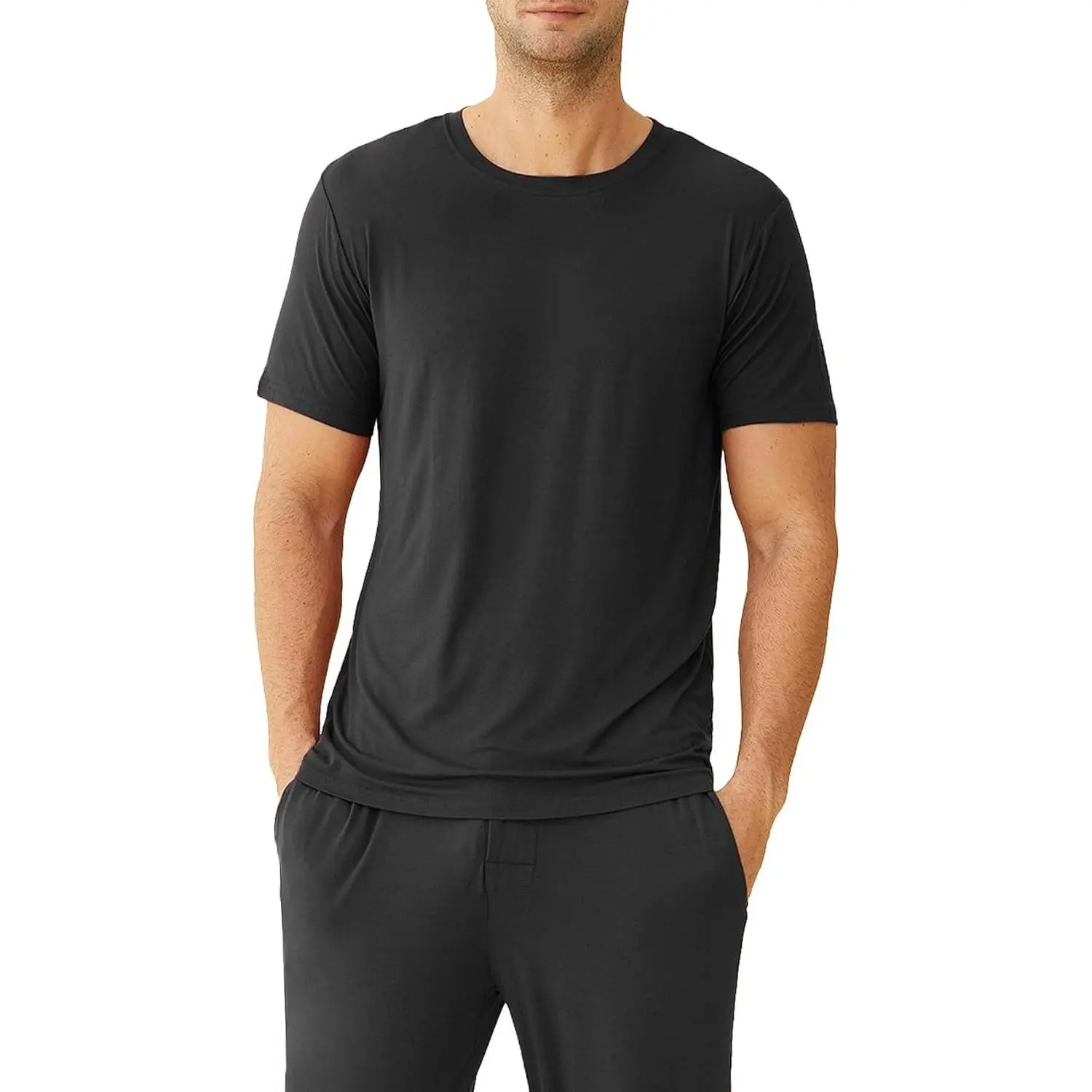 Menswear Soft Viscose Crew Neck Shortsleeve Pajama Sleep Shirt, Men's Loungewear Nightwear