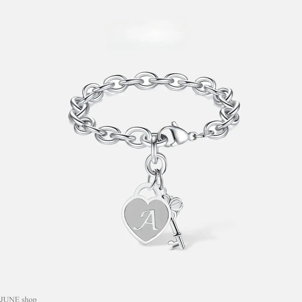 Women's Silver-Tone Letter Initial C Charm Bracelet - Heart Pendant Costume Jewelry, Adjustable Multi-Size Chain, Unisex Wear Accessory, Teenage & Birthday Gift Ideas