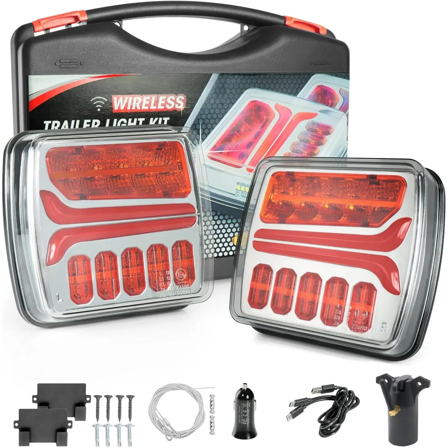 Wireless Trailer Lights Kit, Magnetic LED Tail Light for Trailer, IP67 Waterproof, Rechargeable Turn Signals Portable Brake Lights for Running Stop Towing Truck Tow Camper Boat RV Caravan