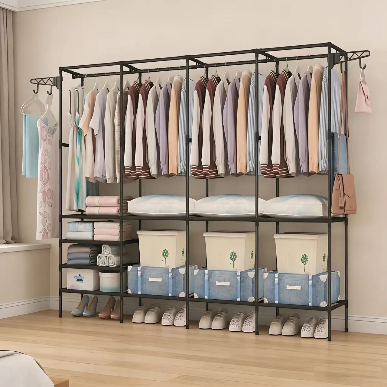 Multi-Functional Assembled Clothes Rack, Standalone Floor Hat Rack, Large Storage Shelf for Home Kitchen Office, Classic, Modern Style, Clothing Storage Organizer