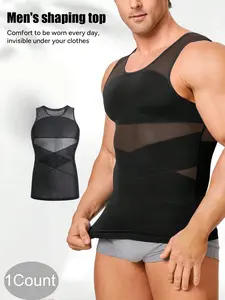 1 Count Men's Breathable Compression Tummy Control Undershirt, Sleeveless Body Shaper Tank Top, Men's Shaper Tank, Fitness Compression Shirt, Sports Style Training Design Wicking Tee, Suitable for Basketball Training,Outdoor Activities,Various Scenarios