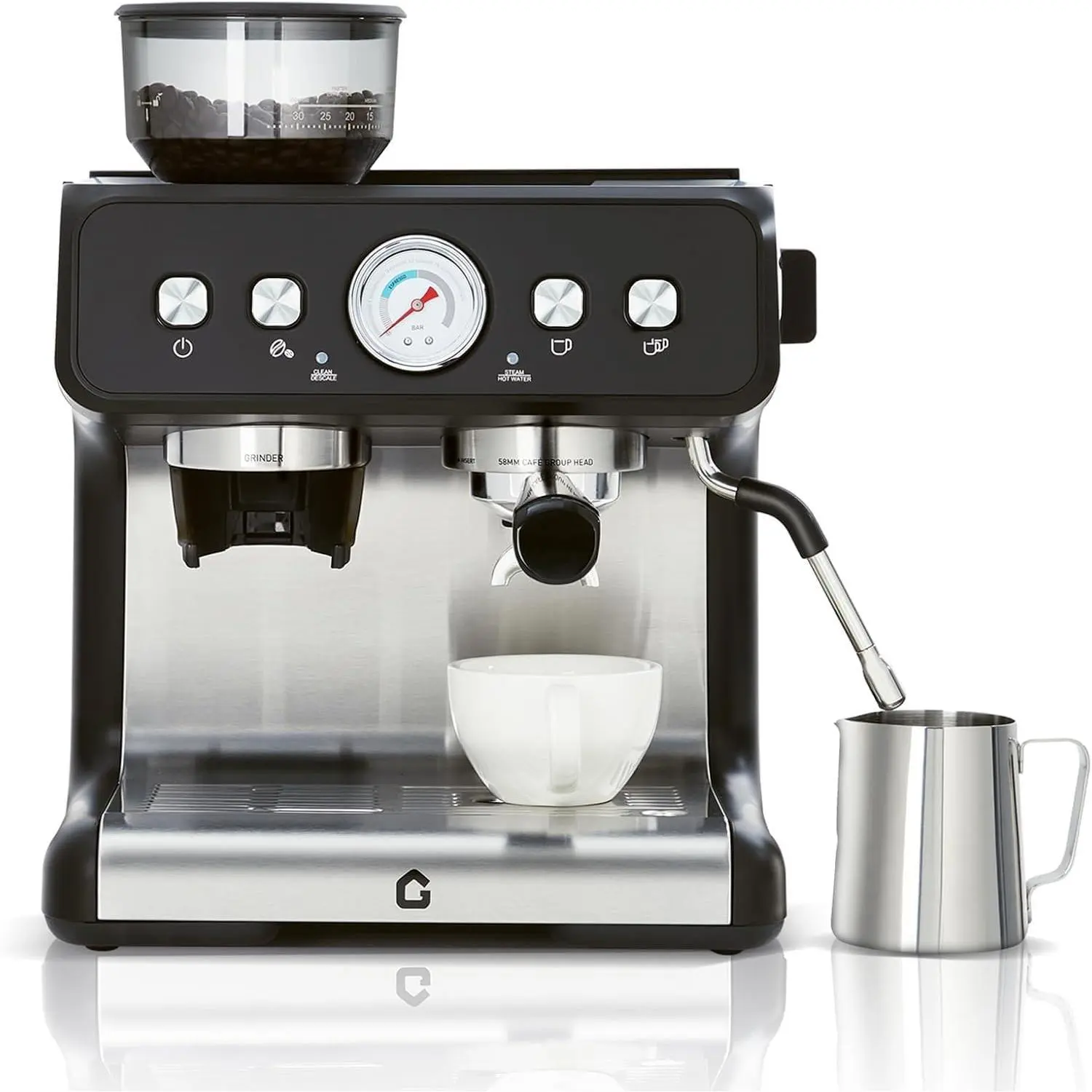 Gaomon Stainless Steel Single-Shot Automatic Espresso Coffee Machine with Built-in Grinder - 20 Bar, 2.8L Removable Tank, Milk Frother Steam Wand for Latte, Cappuccino, Adjustable Shot Volume, for Home Baristas, Single-Shot Automatic Espresso Machine