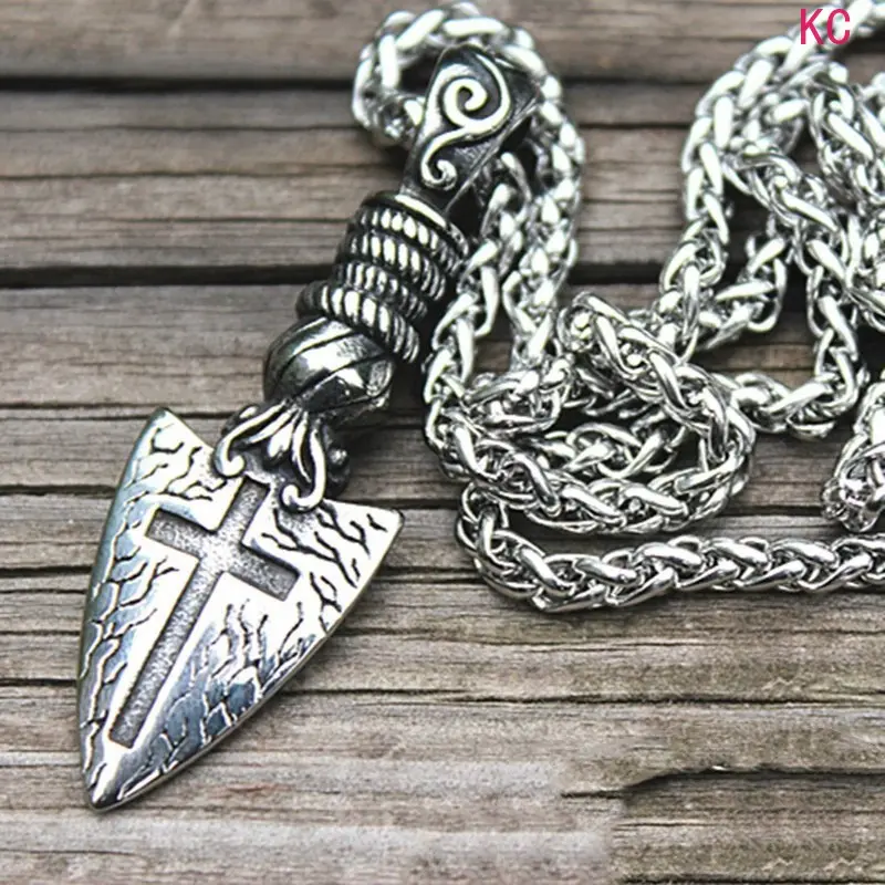 Vintage Celtic Rune Arrow Shield Cross Pendant Necklace For Men, Hip Hop Style Fashion Accessory For Daily Outfits