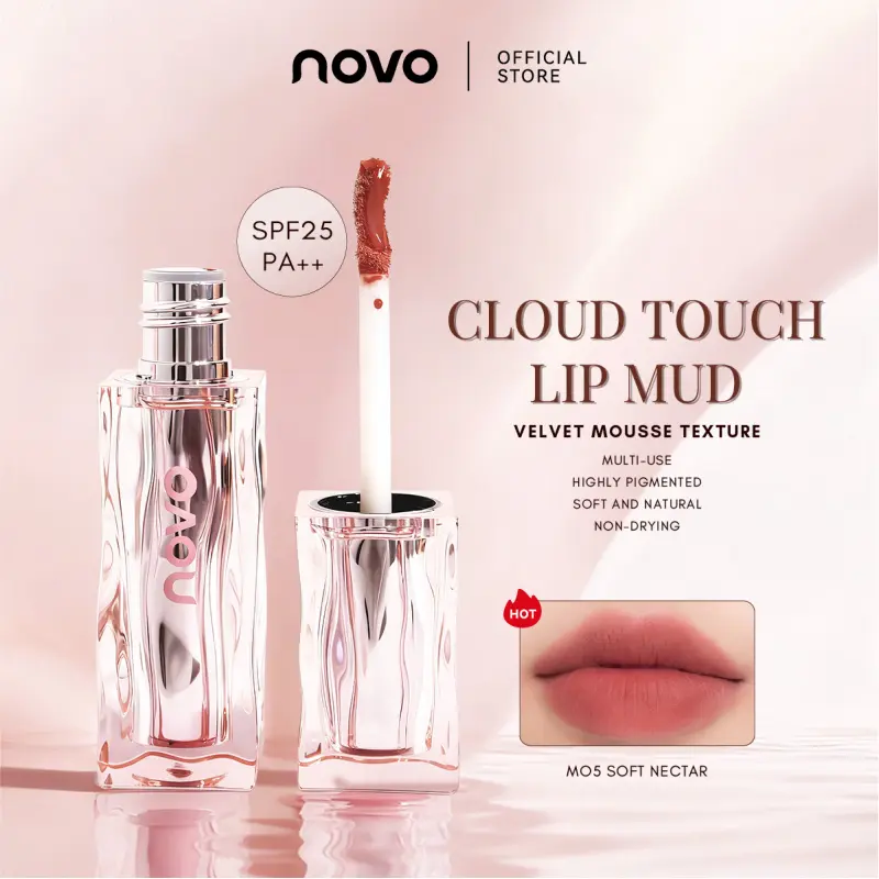 NOVO Cloud Touch Velvet Mousse Lip Mud Long-Lasting Lip Stain, Hydrating Lightweight Non-Sticky, Suitable for All Skin Types