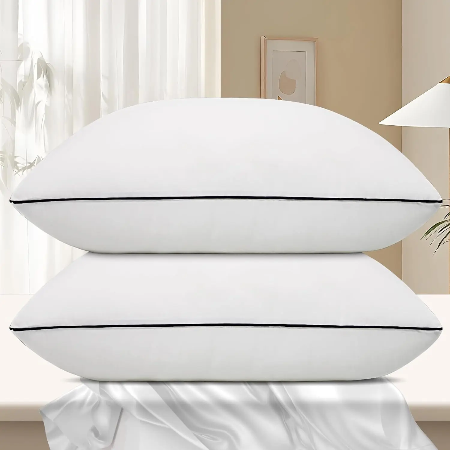 Hotel Collection Bed Pillows for Sleeping 2 Pack Standard Size Cooling Pillows Set of 2 for Back, Stomach or Side Sleepers, Super Soft Down Alternative Microfiber Filled Pillows