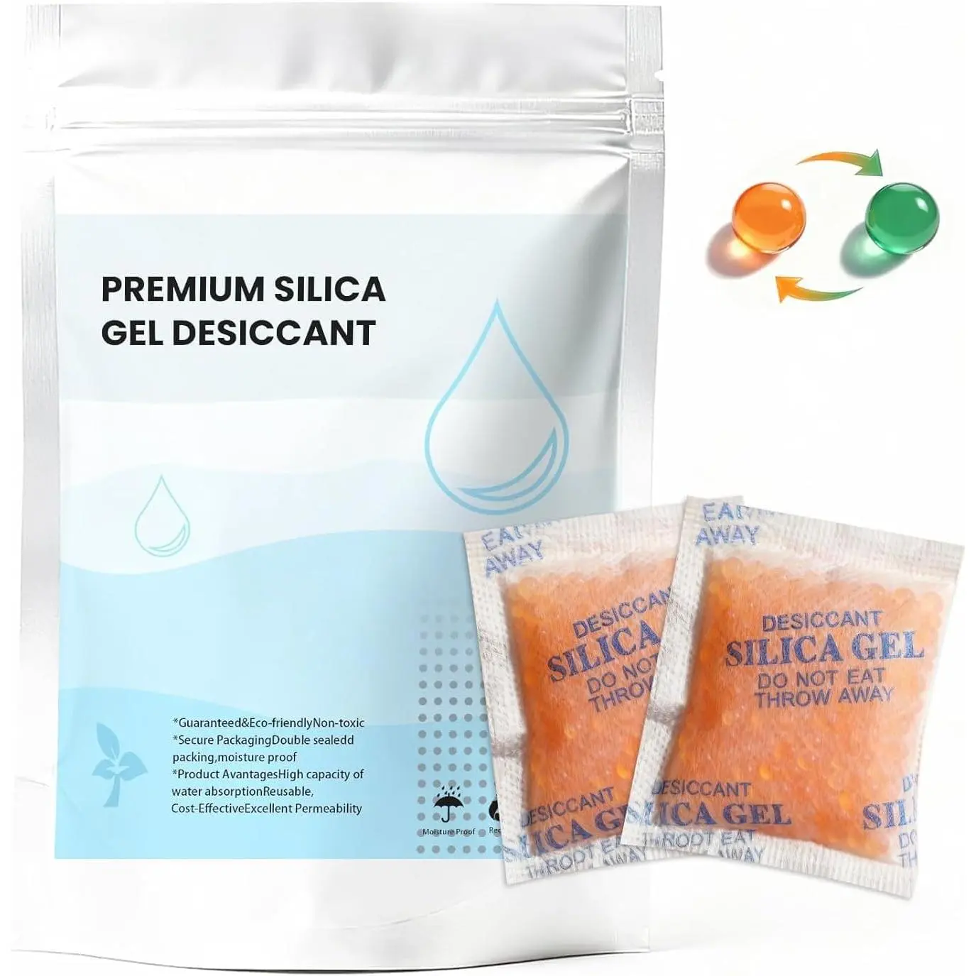 Color-Indicating Silica Gel Desiccant Packets - 5 Gram (55 Pack) -Grade   Absorber, Re-Activatable Desiccant for  Storage, Seeds, Electronics, and  Printing Supplies.