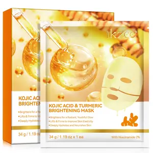 IKZEE Kojic Acid Turmeric Collagen Mask 4-Pack – With 2% Niacinamide. The Mask Turns Transparent When Fully Absorbed. Kojic Acid + Turmeric Brighten, Collagen Firms. Ideal for Dull, Uneven Skin. 1-3 Hours of Intensive Care.