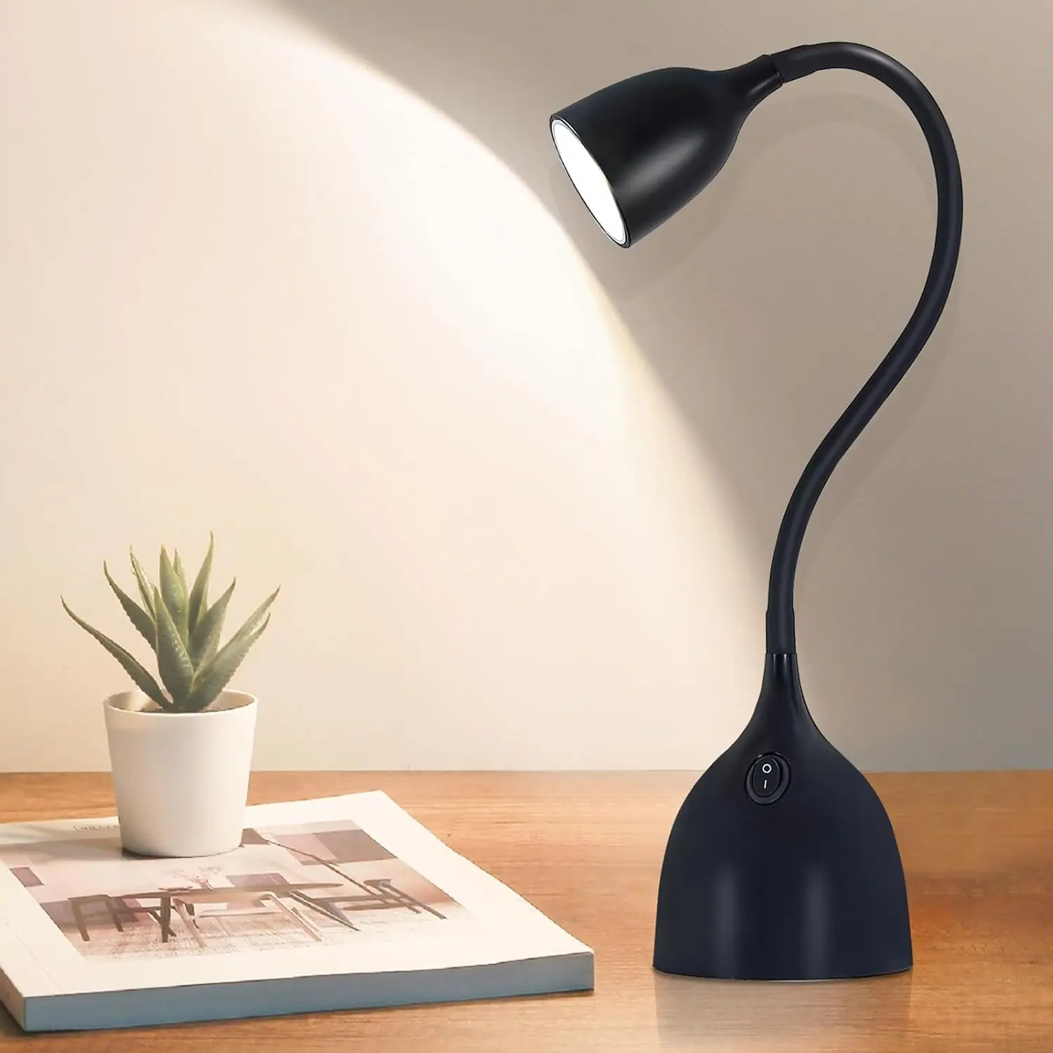 Desk Lamp for Home Office, LED Reading Light, Small Adjustable Flexible Gooseneck Table Lamp, Eye-Caring Desk Lamp for College Dorm Room Study Lamp, Black