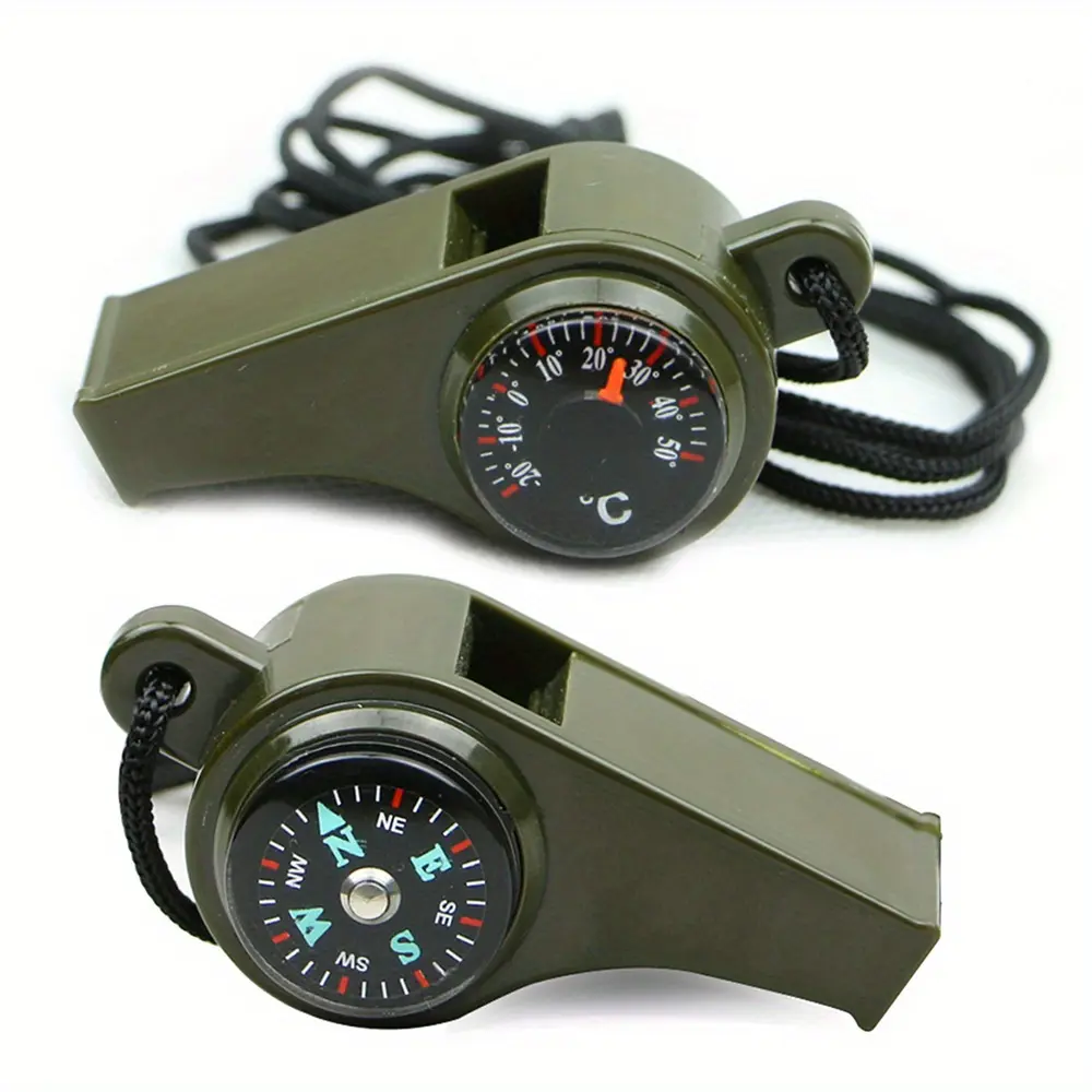Heavy-Duty 3-in-1 Emergency Whistle, Ultra Compact Survival EDC Tool with Thermometer & Compass Direction, Essential Survival Gear for Hiking & Camping, Survival Gear And Supplies