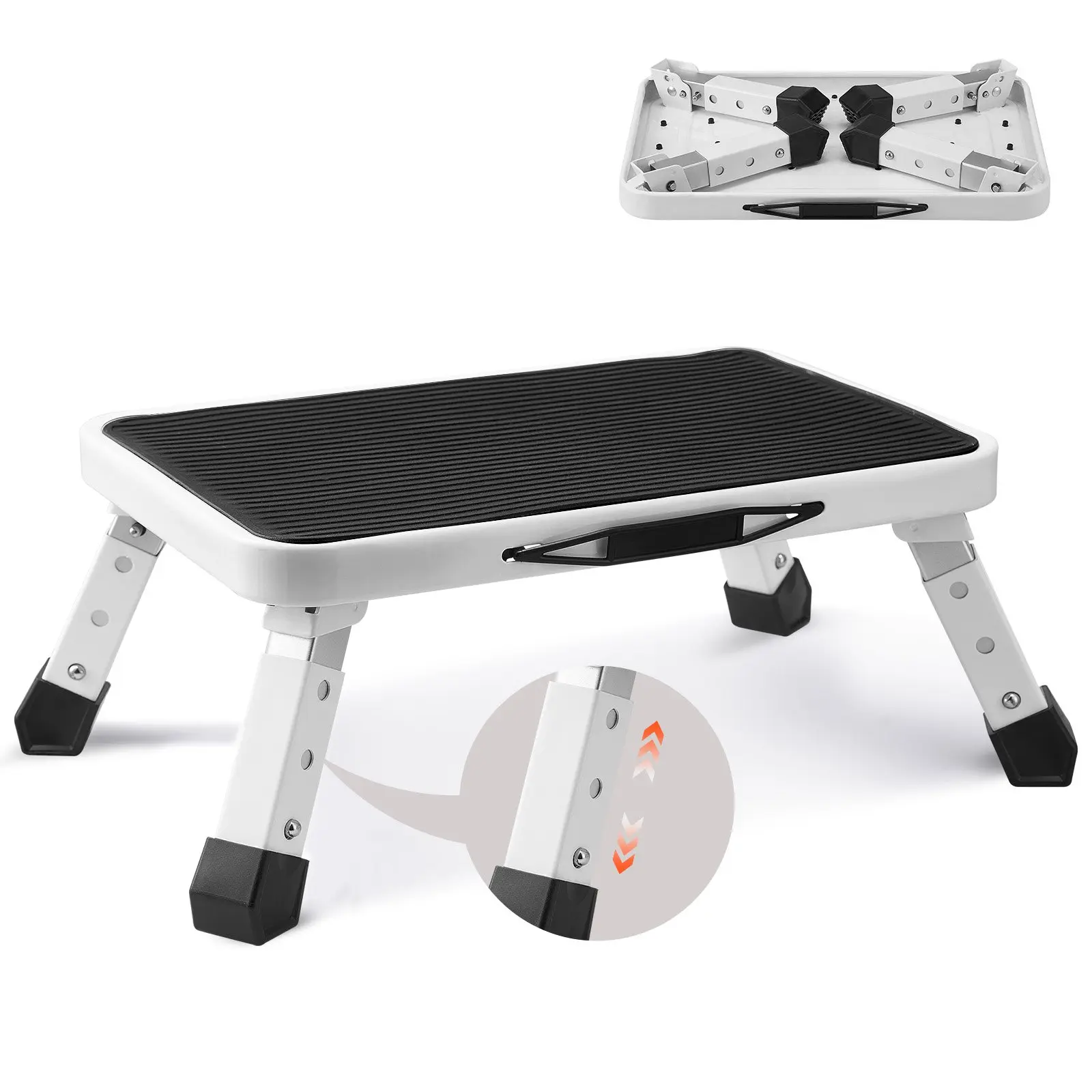 【toolupgrade】VEVOR Step Stool 1-Step 330lbs Capacity, Folding Steel Step Ladder 3 Adjustable Height, Portable Toddler Step Stools for Adults, Non-Slip Sturdy Step Ladders for Office, RVs, Pets, Bathrooms, Bedrooms