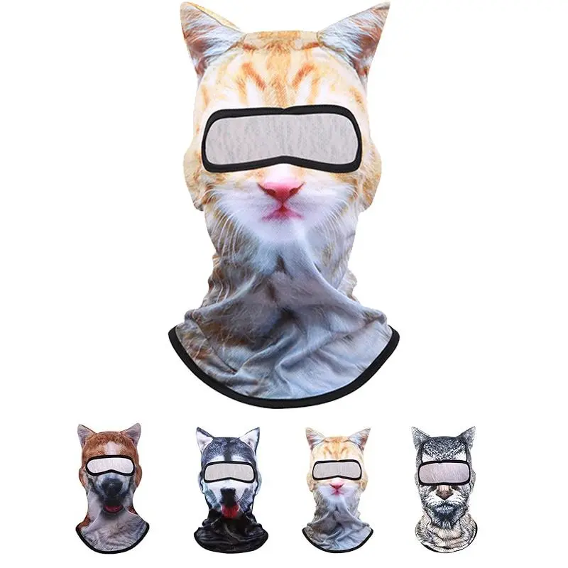 4-Season Animal Head Outdoor Sports Anti-UV Face Mask, 3D Digital Printing Ski Mask 3D Cat Ears Ski Balaclava for Bar, Music Festivals, Parties, Raves, Skiing, Outdoor Activities, Funny Mask