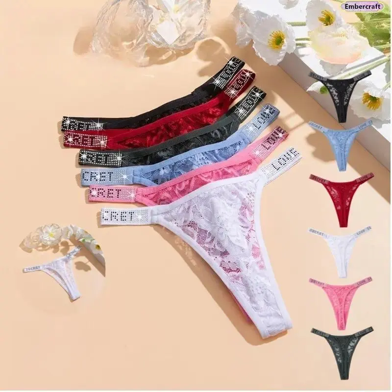 Women's 6pcs Floral Lace Thong Panties - Soft Low-Rise Seamless No-Show Breathable Intimates Panties, Seamless Knickers, Floral Cheeky Panty, Lace Fitted Panty, Lingerie for Women for Everyday Wear