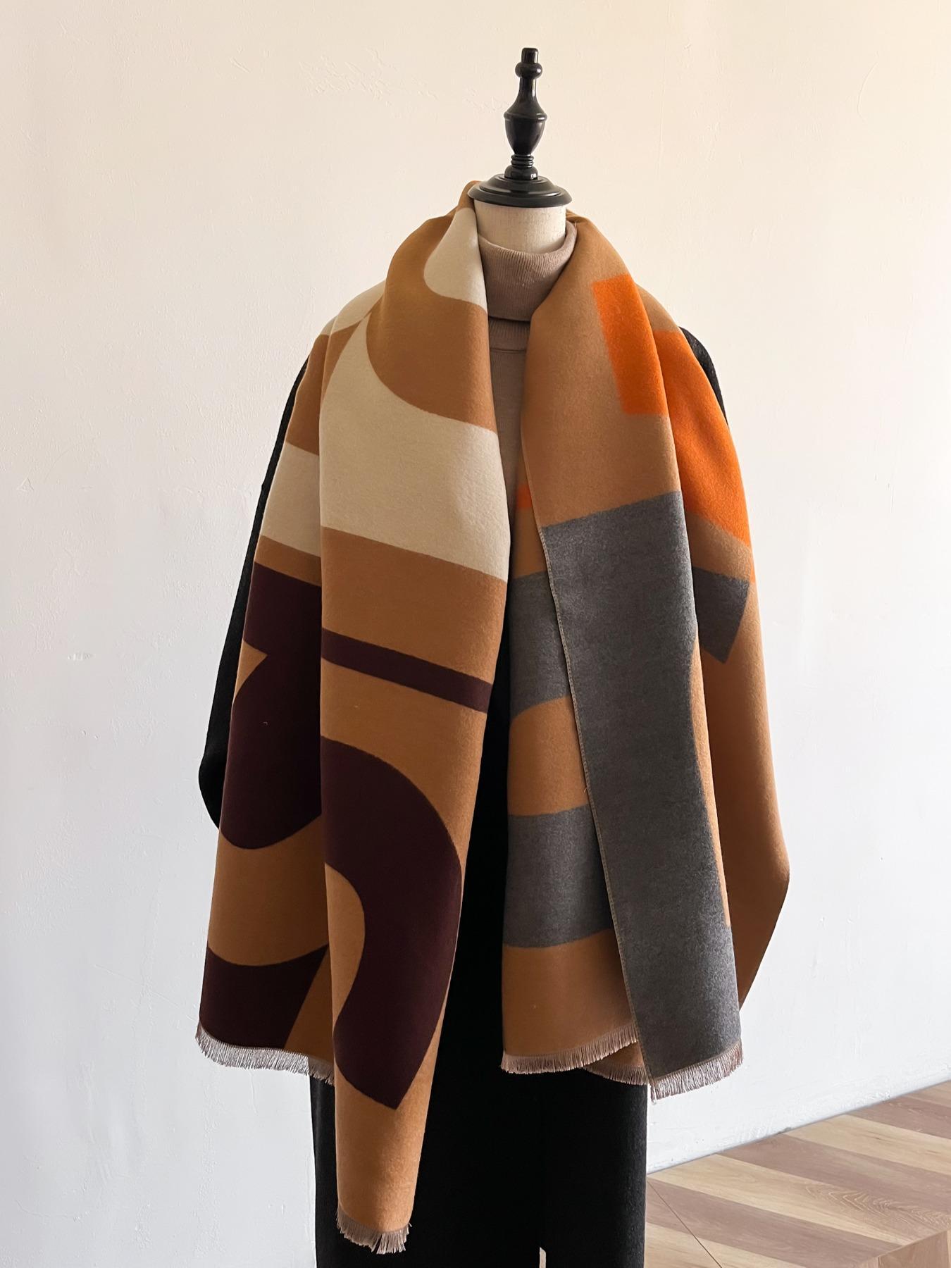 Women's Colorblock Double-sided Fringe Trim Shawl, Casual Soft Warm Long Scarf for Fall & Winter, Fashion Accessories for Daily Wear, Valentine's Day Gift