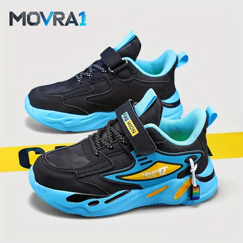 MOVRA1 Boys' Round Toe Casual Sport Striped Sneakers - Ultra-Fine Fabric, Lightweight Athletic Training Shoes, Insole, EVA-Rubber Sole, Suitable for Year-Round Activities