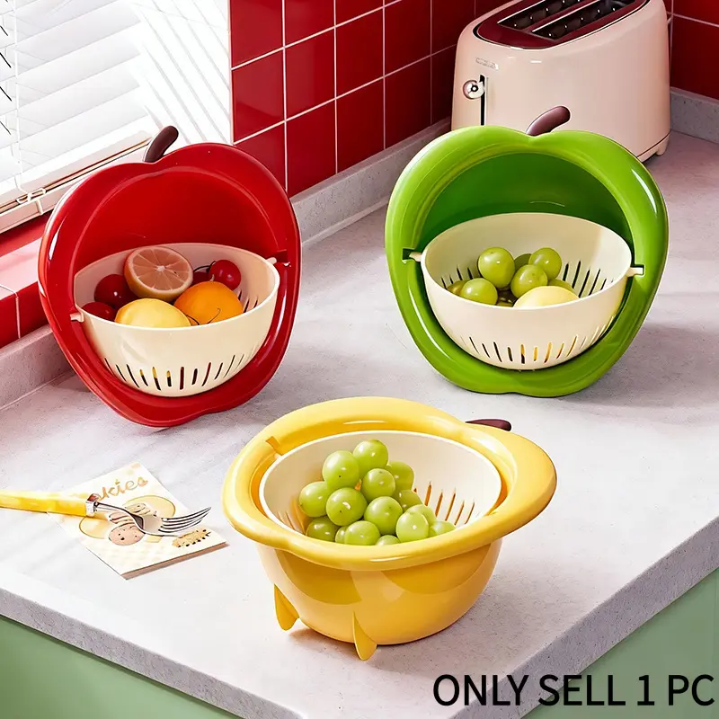 Cute Fruit Shaped Fruit Colander Basket, Fruit Strainer, Thickened Vertical Draining Bowl with Ventilated Drain Holes, No Water Accumulation Kitchen Storage Organizer Decor for Fruits Vegetables Washing, Food Colander Kitchenware