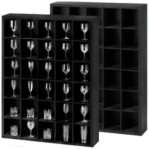 Matte Black Wall-Mounted Wooden Shot Glass Display Case Set of 2 - 30-Slot Shadow Box Cabinet with Removable Shelves, Storage Organizer for Action Figures, Mini Perfume (Gift for Father's Day, Easy Installation)