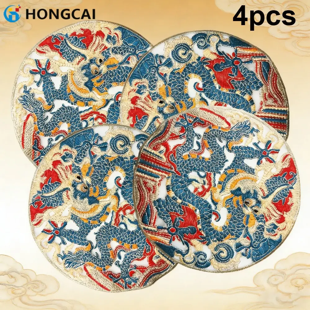 4pcs/6pcs Dragon Pattern Embroidered Patch Stickers, DIY Clothing Decorative Patches, Heat Transfer Printing, Self-Adhesive Fabric Patches