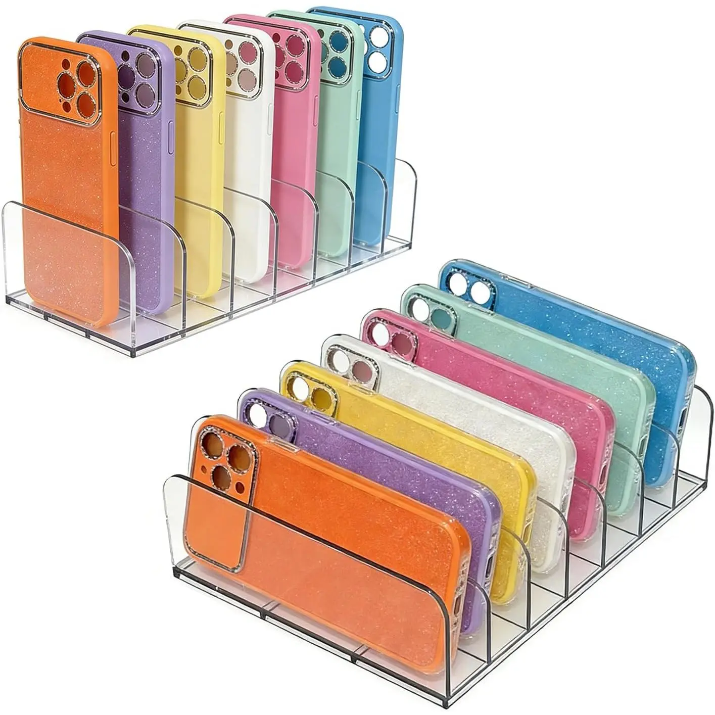 2 Pack Phone Case Organizer, Phone Case Storage Holder with 14 Slots, Organizer Dock for Phone Case, Eyeshadow, DVD/CD, Device Organizer, Use  Desktops, in Drawers and Cabinets