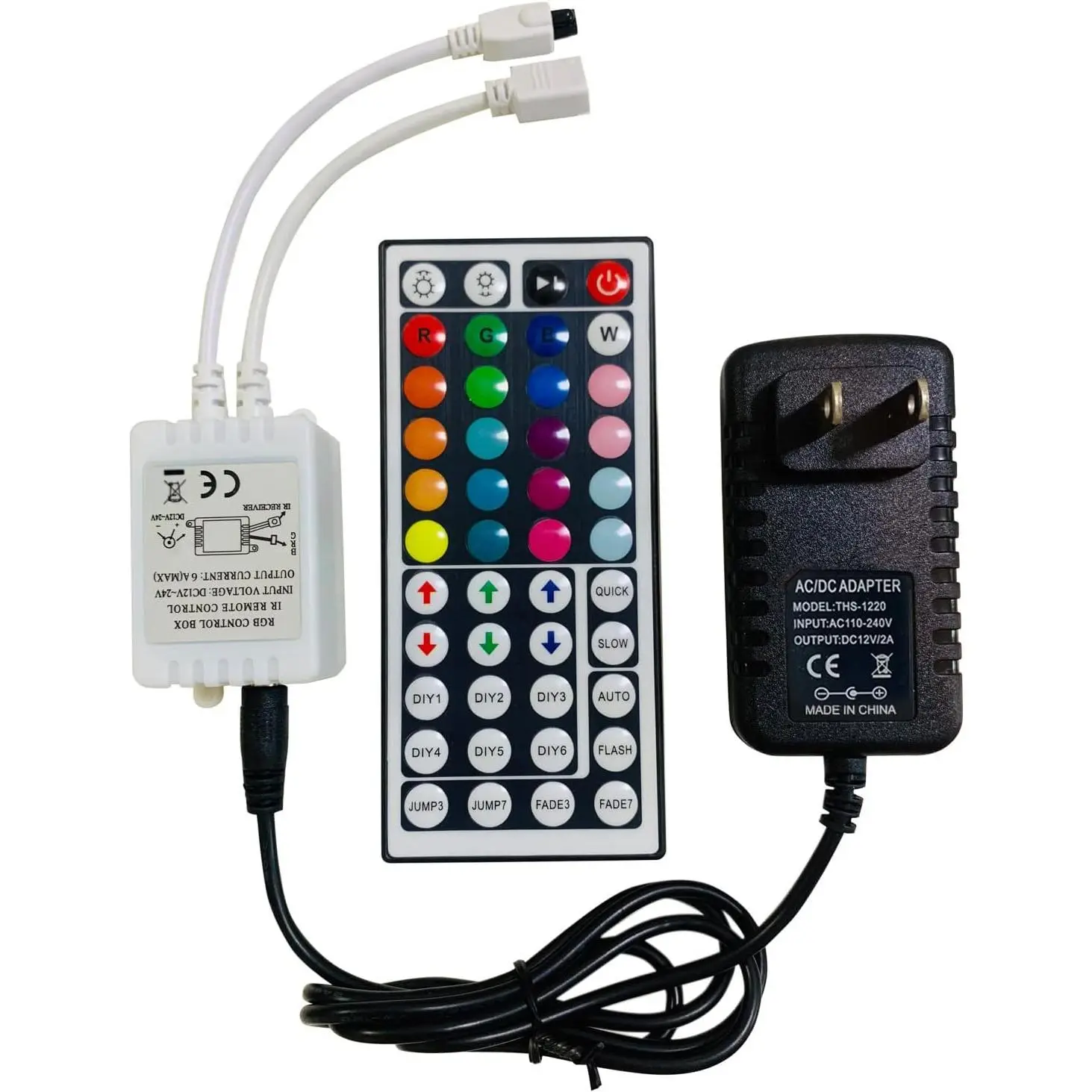 Modern LED Light Remote Controller Kit with IR Receiver, DC 12V 2A Synthetic Power Plug Adapter & Connector Set for 5050, 2835, 3528 Strip Lights