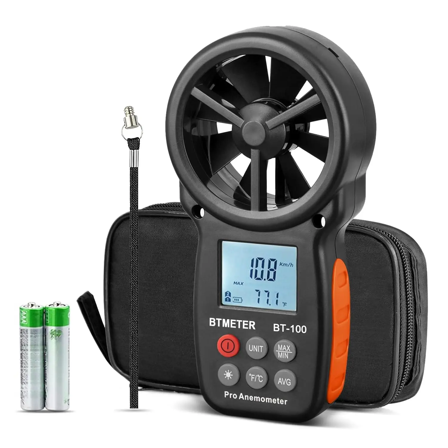 BT-100 Handheld Anemometer, Digital Wind Speed CFM Meter Gauge Air Flow Velocity Tester for HVAC Shooting Drone, Wind Chill, 14℉-113℉ Wind Temperature