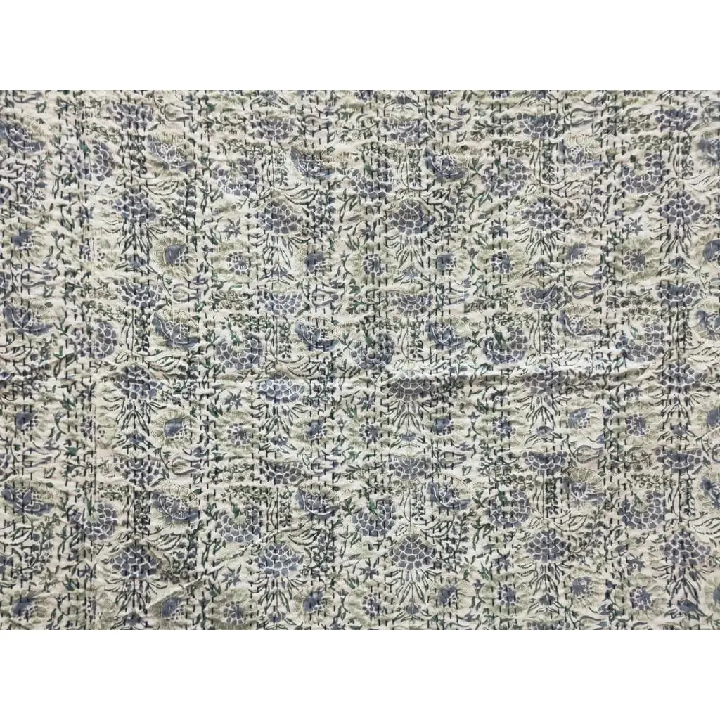 Handmade Reversible Indian Kantha Quilt Throw Blanket Block Print Fabric Bohemian Quilt Chic Bedding Bedspread Coverlets (Block 01, Twin)
