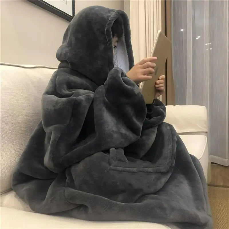 Double-sided Wearable Hooded Blanket, 1 Count Soft Comfortable Wearable Blanket with Pocket, Casual Oversize Large Hooded Blanket for Home Office Travel, Generous Size