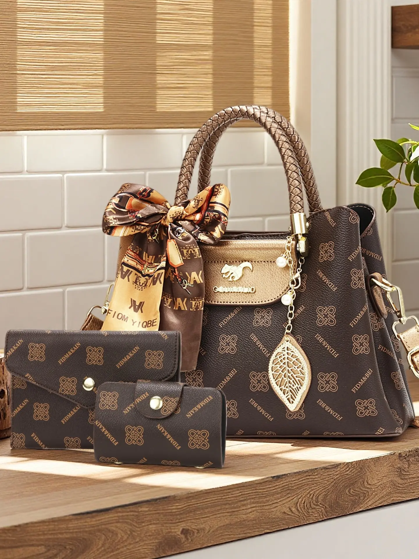 Women's Handbag Set, All Seasons Handbag, Crossbody Shoulder Messenger Bags, Casual Geometric Print Commuter Purse, Perfect Gift for Wife & Mom, Handbag Wallet Set