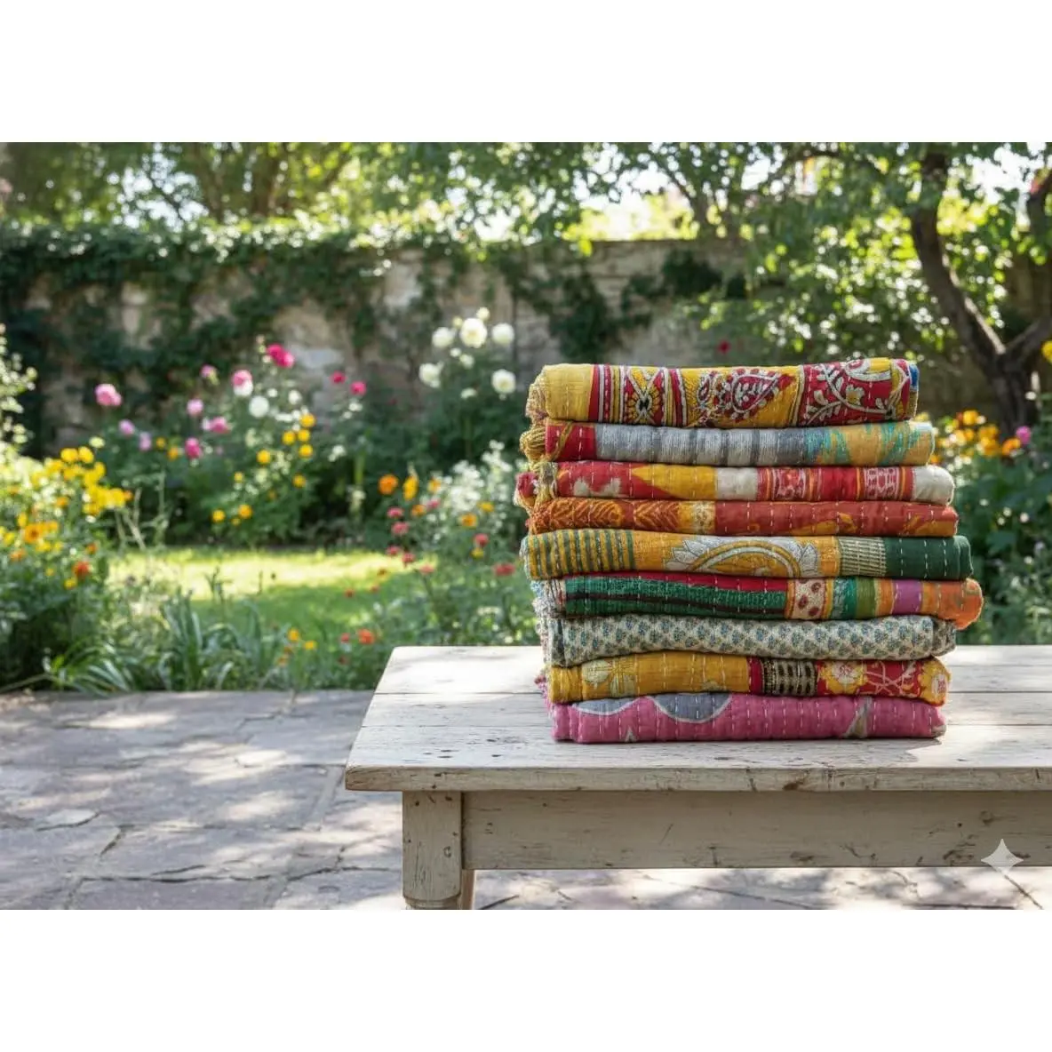 Vintage Handmade Indian Kantha Reversible Throw Blanket Cotton Bohemian Quilt Bedspread 84X54 Inches Assorted Colors