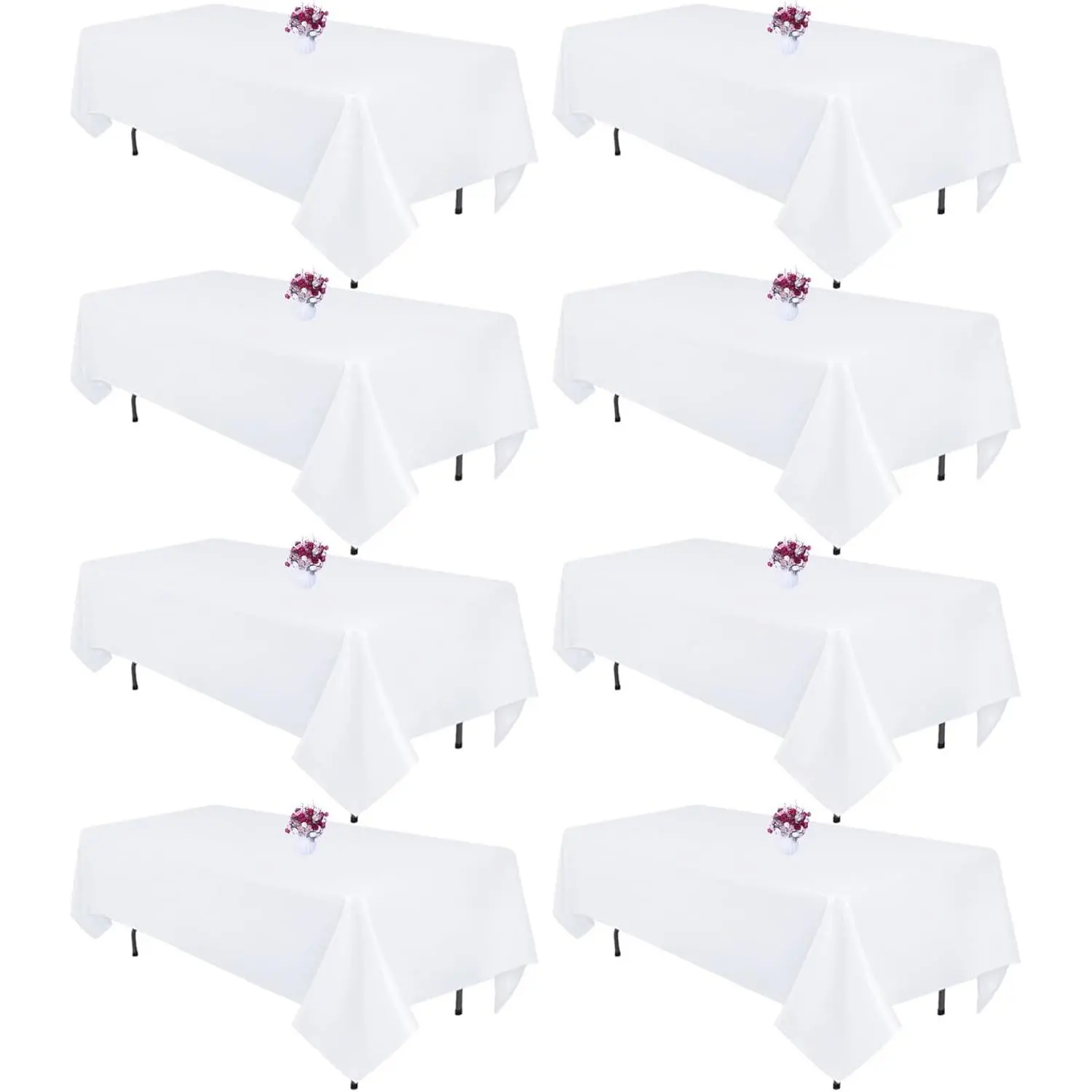 8 Packs White Table Cloth Rectangle 60x102 Inch for 6 Foot Rectangle Tables, Wrinkle Resistant Polyester Fabric Tablecloth Washable Rectangular Table Covers for Dining Wedding Party Buffet