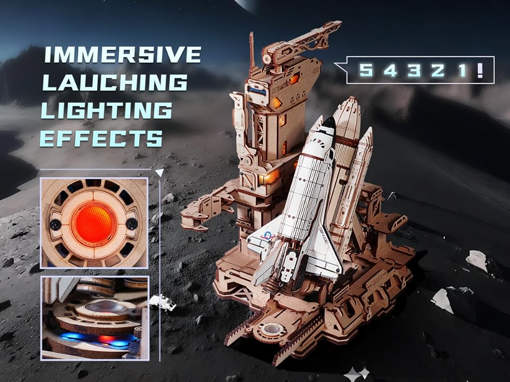 ROKR Space Shuttle 3D Wooden Puzzle DIY Toy – Mechanical Spacecraft Model Kit to Build, STEM Hobby for Adults & Kids, Space Lover Gift, Desk Display Collectible