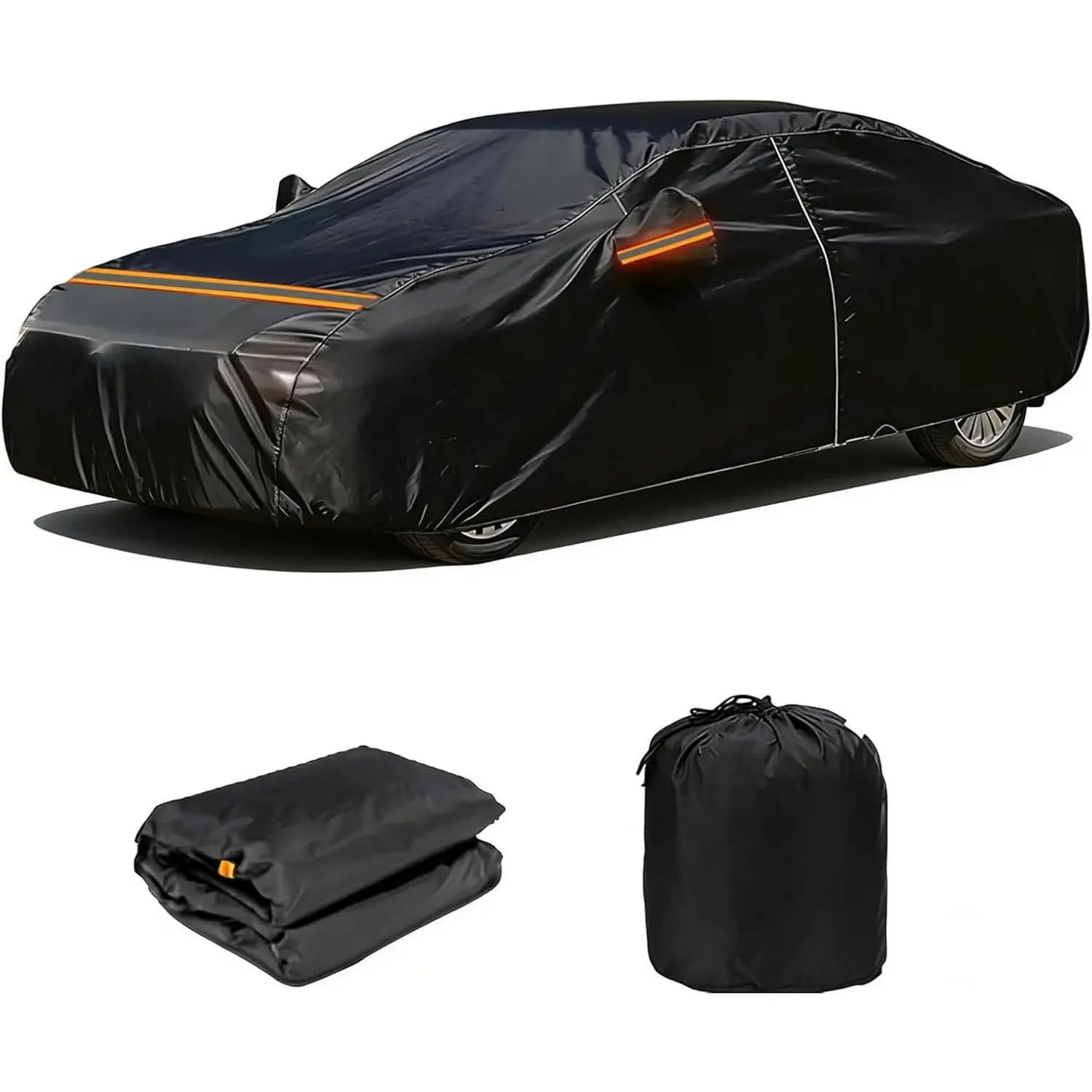 Custom Fit Car Cover for Ford Mustang 1994-2025, 600D Heavy Duty Black Full Car Cover with Door Zipper, Waterproof Outdoor, Windproof, Snowproof, Hail Protection, Car Covering