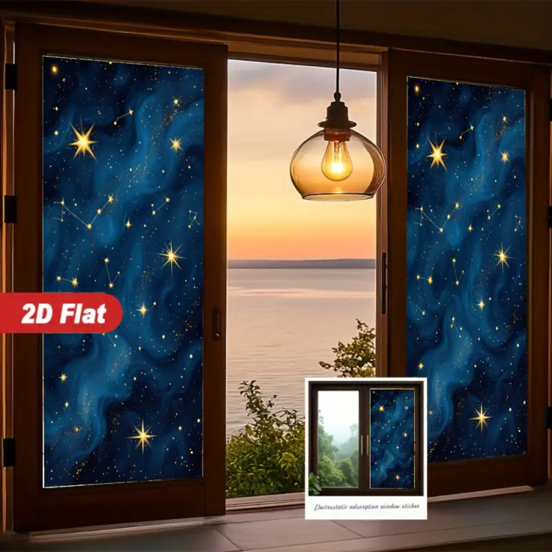 2D Flat Static Cling Galaxy Starry Night Window Film Rectangle Ornament For Living Room Bedroom Removable