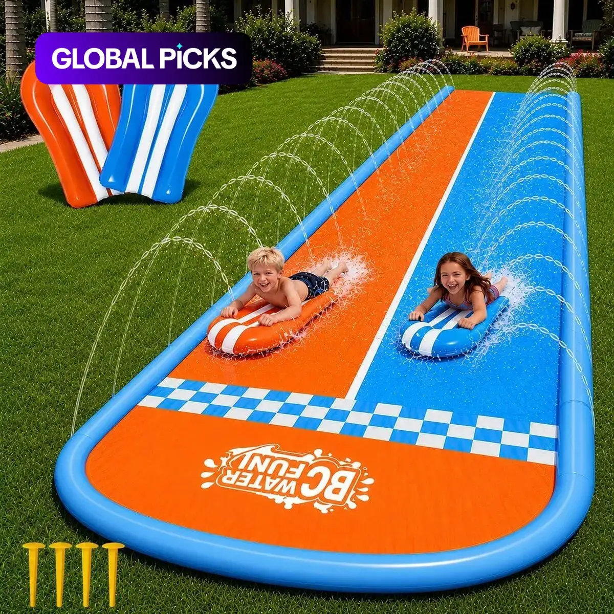 Durable Upgraded Thickened Fabric 22.5ft Water Slide, Kids Backyard Water Slip and Slide, Premium Multi-Way Sprinkler System, Summer Outdoor Play Equipment #GLOBAL PICKS