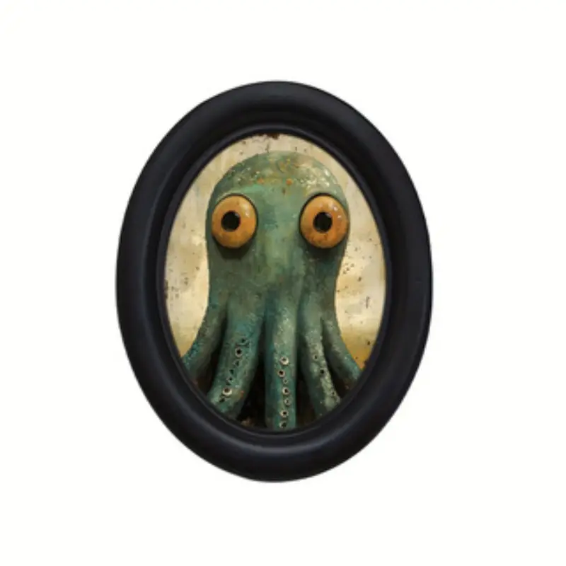 Retro style octopus decoration frame, 1-piece black photo frame, Picture Frame, artistic decadent design, suitable for baby room decoration, quirky tentacle suction cup details, perfect for eco-friendly spaces