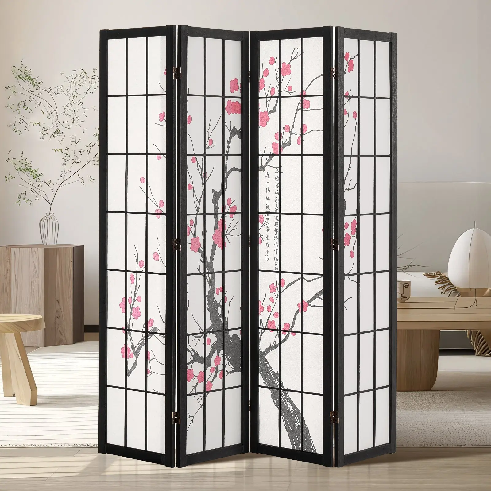【Summerfinds】VEVOR Room Divider, 4 Panel Japanese Room Divider Screen, Wood Folding Privacy Screen Indoor, Japanese Partition Portable Decoration Dividers, for Room Separation Home Office Restaurant Bedroom